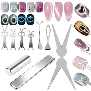 Cat Eye Magnetic Nail Manicure Kit with Cylindrical & Rectangular Magnets, Scissor, Y, Oval, Bunny Plates - Creates French, Heart, Black Hole, Bunny Cat-Eye Effects Nail Art Set