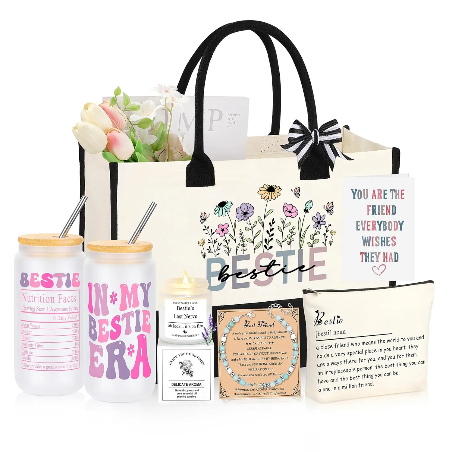 Friend Bestie Birthday Gifts for Women, Friendship Gifts for  Friend Woman, Christmas Mothers Day Valentines Bestie Ideas Presents Basket Set of 6