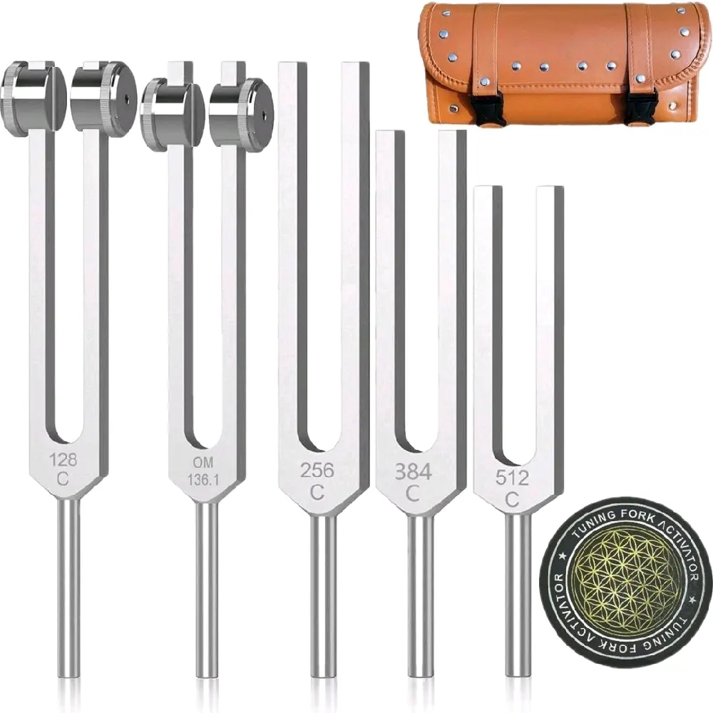 Resonance Tuning Forks for Healing Set Weighted & Unweighted Includes 128Hz 136Hz 256Hz 384Hz 512Hz Hockey Puck Activator Chakra Sound Therapy Instruments Alloy