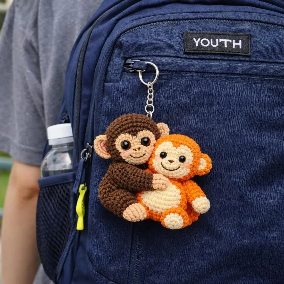 Viral Crochet Monkey Punch Keychain, Crochet Monkey Keychain, Amigurumi Monkey Keyring, Cute Handmade Gift, Mini Crochet Plush