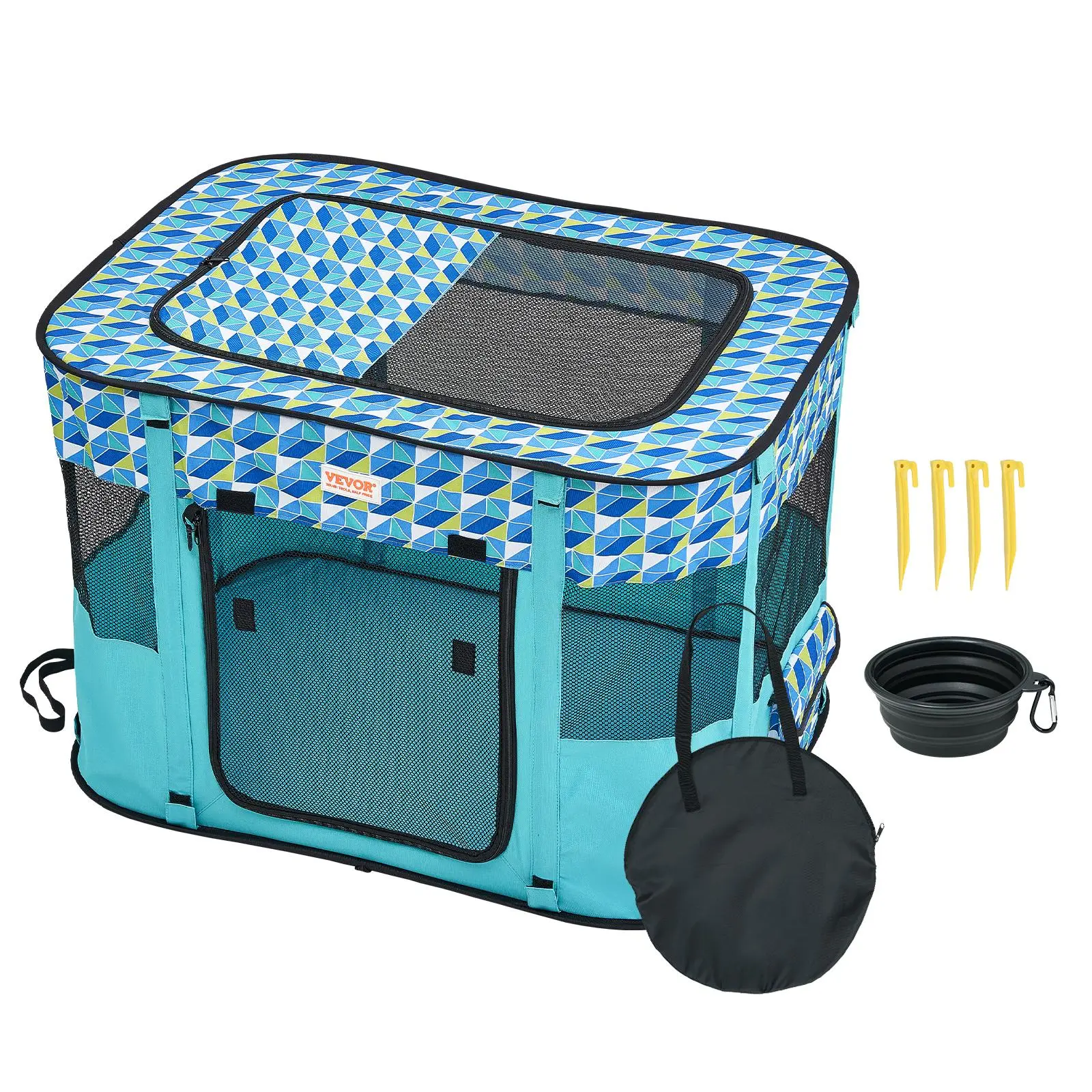 【Summerfinds】VEVOR Foldable Pet Playpen, 32'' x 24'' x 22'' Portable Dog Playpen, Crate Kennel for Puppy, Dog, Cat, Waterproof 600D Oxford Cloth, Removable Zipper, for Indoor Outdoor Travel Camping (Rectangle, S)