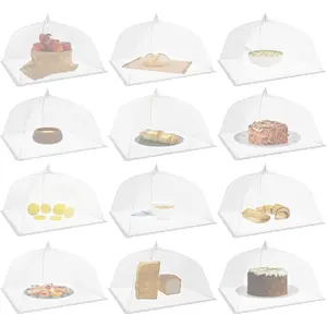 Mesh Food Covers - 12-Pack, 17in x 17in, White - Outdoor Kitchen & Picnic Accessories - Hosting Essentials for Glamping & Tailgating