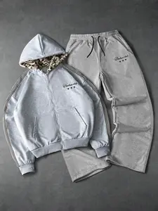 Men's Loose Hoodie and Wide Leg Jogger Set, Leopard Print Embroidery, Casual Comfortable Fit, Spring & Fall Home Wear, Track Pants Set, Menswear, Casual Streetwear Set
