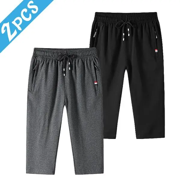 Men’s Summer 2-Pack Three-Quarter Pants with Zipper Pockets – Soft, Breathable Casual Bottoms for Daily Commuting and Outdoor Walks