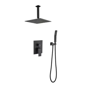 12 Inch Ceiling Mounted Shower Head System, Fixed Rainfall Showerhead, Stainless Steel, Brushed Nickel Finish, Ultra-Thin Design, High Pressure, Bathroom Ceiling Mount, Modern Shower Fixture, 1 Pack, Bathroom Shower Door for Bathtub