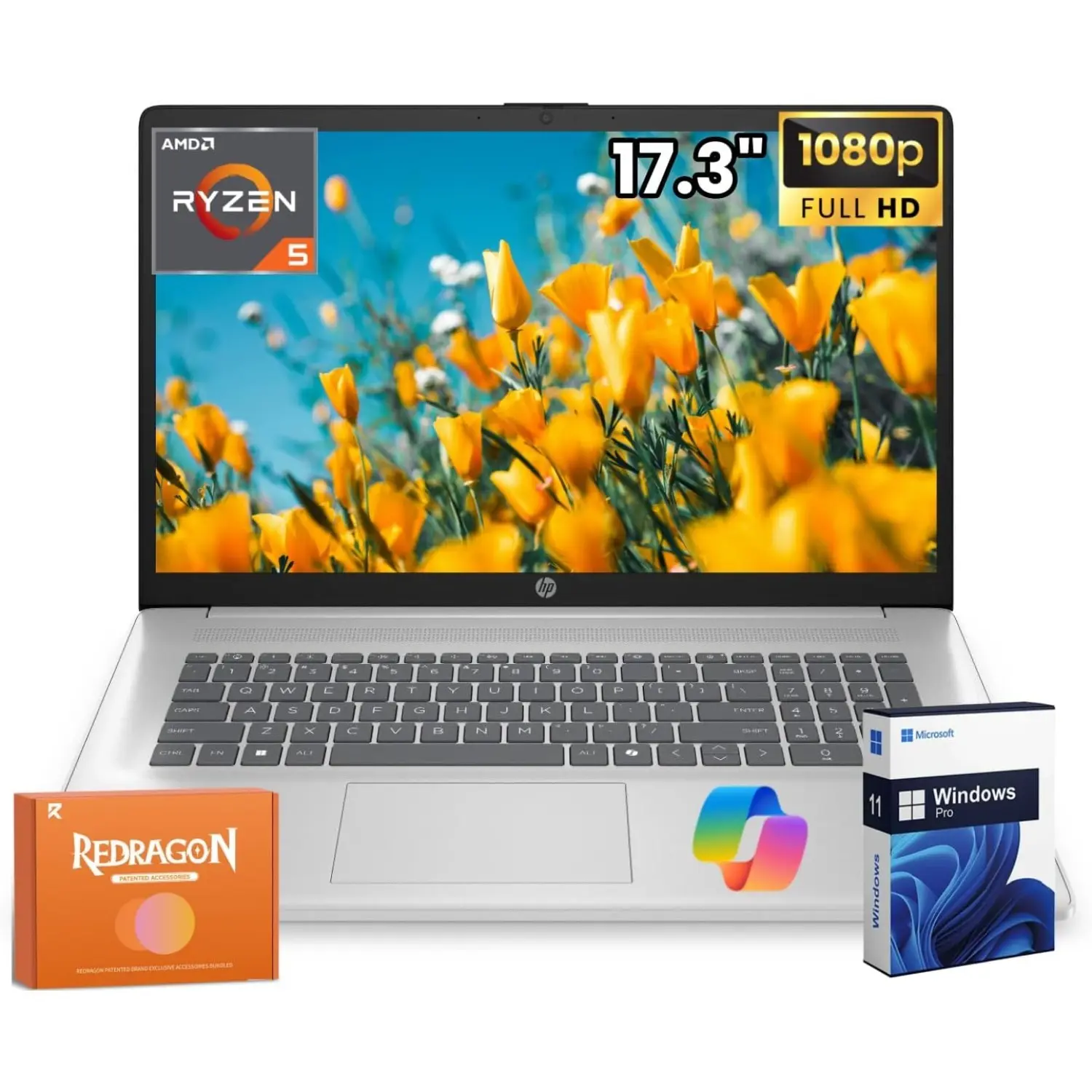 HP 17-inch Business Laptop - 17.3" FHD IPS Monitor Laptop, AMD Ryzen 5 7430U (Up to 4.3GHz), 8GB/16GB/32GB RAM, 256GB/512GB/1TB SSD, Windows 11 Pro, Wi-Fi 6, Numeric Keypad, AI Copilot, HD Display, High-Resolution Display, Hd Display Laptops