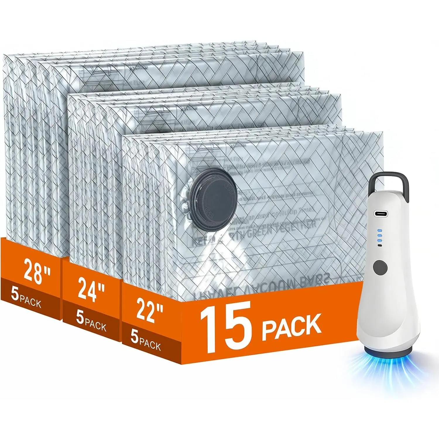 Travel Vacuum Storage Bags with Electric  Pump, Travel Compression Bags for Luggage, Space Saver for Backpack & Suitcase, 15 Pack Combo
