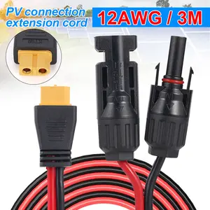 12AWG 3M 10Ft Solar Panel Connection Cable XT60 Female Injection Head to Solar Connector PVC Pure Copper Wire Adapter