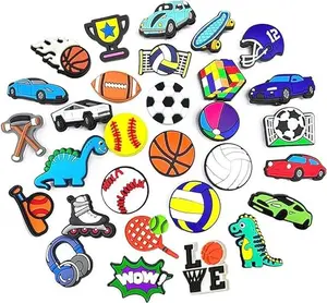 Shoe Charms for Boys, 30PCS Sports Gibbets Football Basketball Baseball Softball Soccer with Sneakers PVC Gibits for Crocs, Cute Dinosaur Shoe Charms for Bracelet, Shoe Pins Gifts for Boy Kids