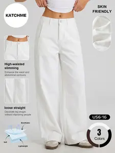Katch Me Chic Women's Versatile High Waist Wrinkle-Resistant Wide Leg Jeans, Durable Skin-Friendly Cotton Loose Trousers, Classy Stretch Women's Bottom, Streetwear Outfits