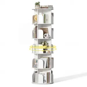5-Tier Rotating Bookshelf, 360° Spinning Wood Bookcase Tower – Floor Standing Corner Storage Rack, Space-Saving Display Shelf for Small Spaces, Bedroom, Living Room & Study Room