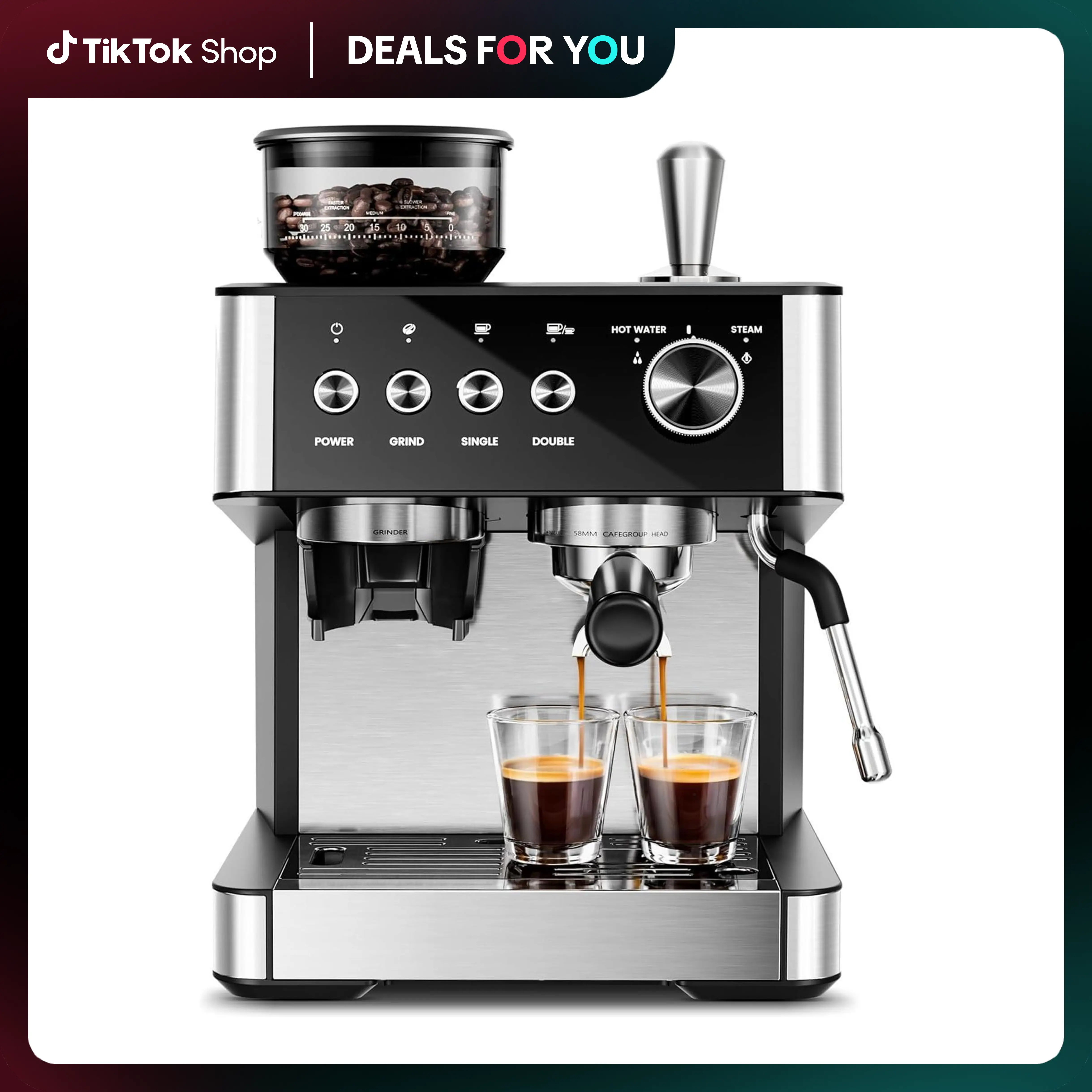 Kismile 20-Bar Automatic Espresso Machine with Built-In Grinder, 1500W Motor, Timer, Removable Water Tank, Milk Frother Steam Wand, 12+Cup Capacity, Ideal Home Coffee Equipment