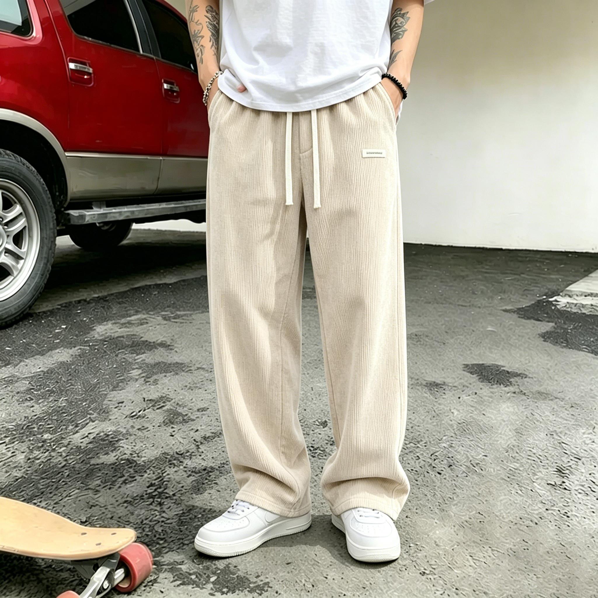 Men’s retro corduroy casual pants, loose straight fit, comfortable breathable fabric, versatile new arrival for spring, summer, and autumn