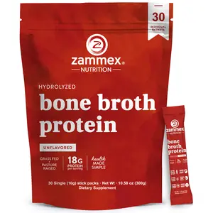 Zammex Hydrolyzed Bone Broth Protein Powder, 30 Travel Packets, Collagen Peptides Supplement, Supports Fitness, Nutrient-Rich Healthcare