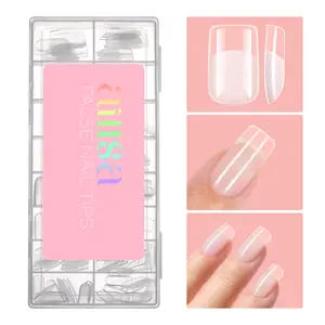 Aillsa Short Square Fake Nail Tips, 120pcs/450pcs box Clear Nail Tips, 15 Sizes Full Coverage Nail Extension, Soft Gel Nail Acrylic Nails Easy for Beginners DIY Salon Nails at Home