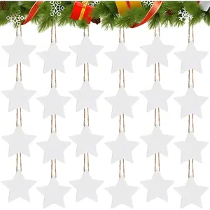 24 count  Christmas  Farmhouse Decor - 2.4'' White Wooden Rustic Ornaments with String,  Decoration for Tree Garland