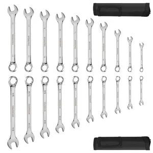 #fathersdaygift WORKPRO 20-piece Combination Wrench Set, Metric 6-18mm & SAE 1/4”- 3/4”, Cr-V Steel, 12-point Wrenches Set with 2-in-1 Rolling Pouch