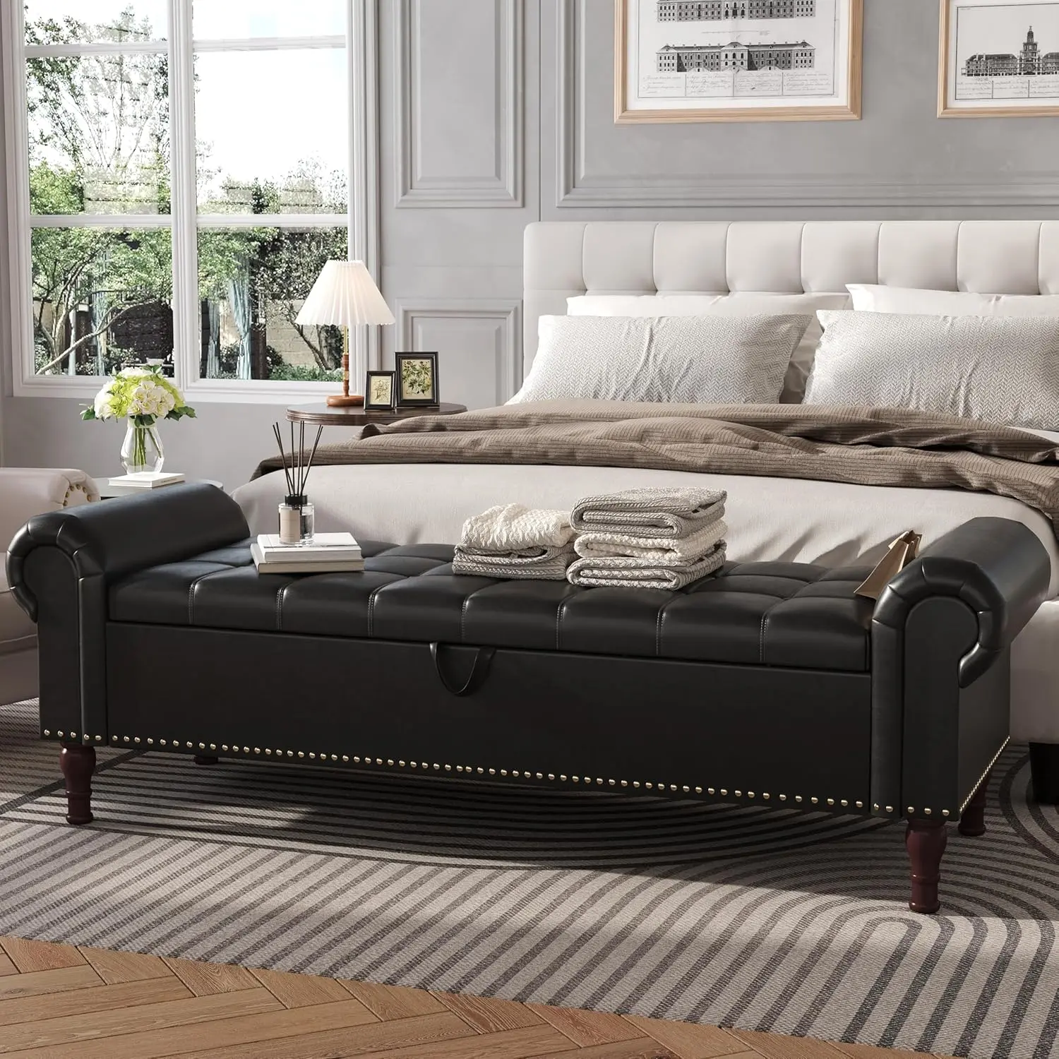 【Summer Finds】UDPATIO 60''/51'' Storage Ottoman Bench, Queen Size End of Bed Storage Bench, Upholstered Sitting Bench for Front Door Entrance,Bedroom,Dining Room, Entryway modern Spring Greenish summerwins,dorm essentials,home decor