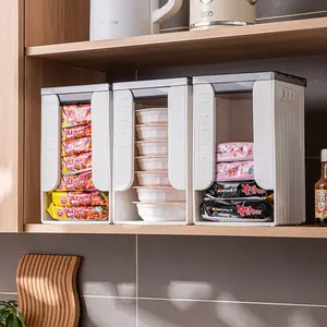 Kitchen Bagged Ramen Storage Box with Pusher | Instant Noodle Packet Food Storage Organizer, Foldable Hanging Cabinet Shelf Organizer, Snack Package Sorting Holder, Stackable Containers