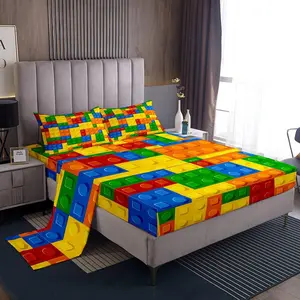 Games Bed Sheet Set,Color Building Blocks Sheet Set,Toy Brick Sheets for Boys Girls,Bedroom Nursery Bedding Set