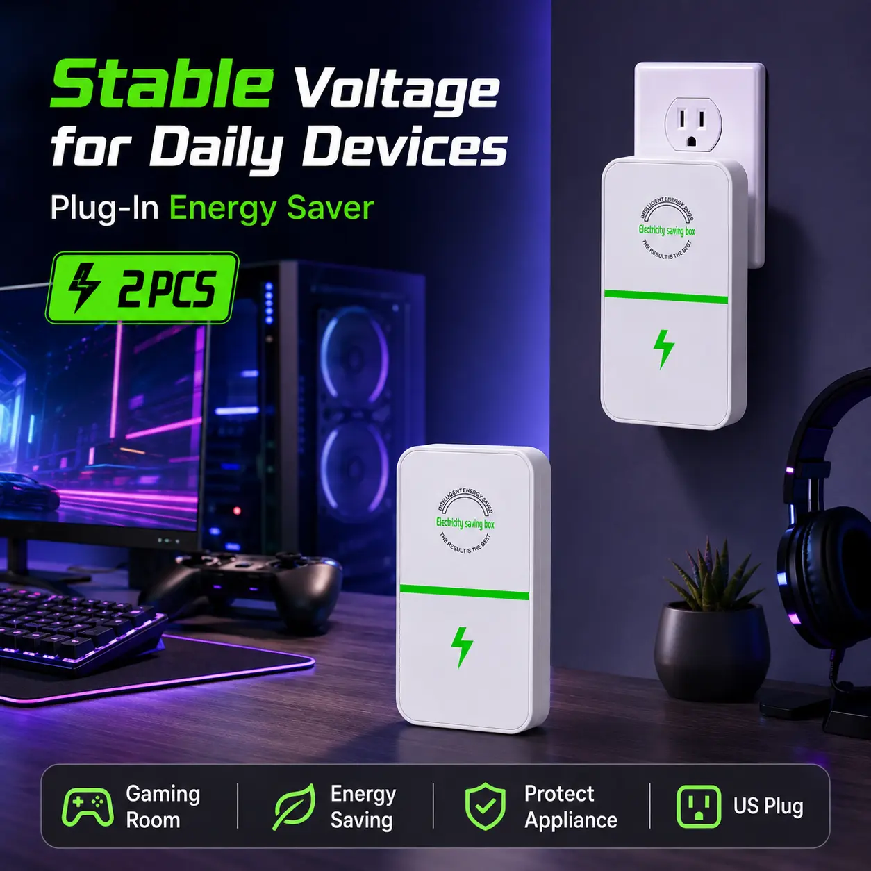 2PCS Energy Saver Plug-In Device, 90-250V US Plug Power Box, Compact Indoor Electrical Accessory for Home, Apartment & Office Use backtoschool