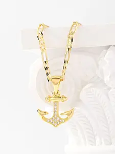 Anchor Pendant Necklace, Fashion Necklace, Ocean Theme Jewelry, 14k Gold Plated Accessory, Hip Hop Men's Pendant, Ideal Gift for Boyfriend, Father, Lover, Chain Link Necklace