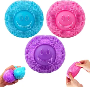 3-Pack Fuzz Ball Squishy Toys, 2.6-Inch Durable Slow-Rising Stress Balls for Anxiety Relief, Sensory Squeeze Fidget Toys for Kids Gift Daily Gentle