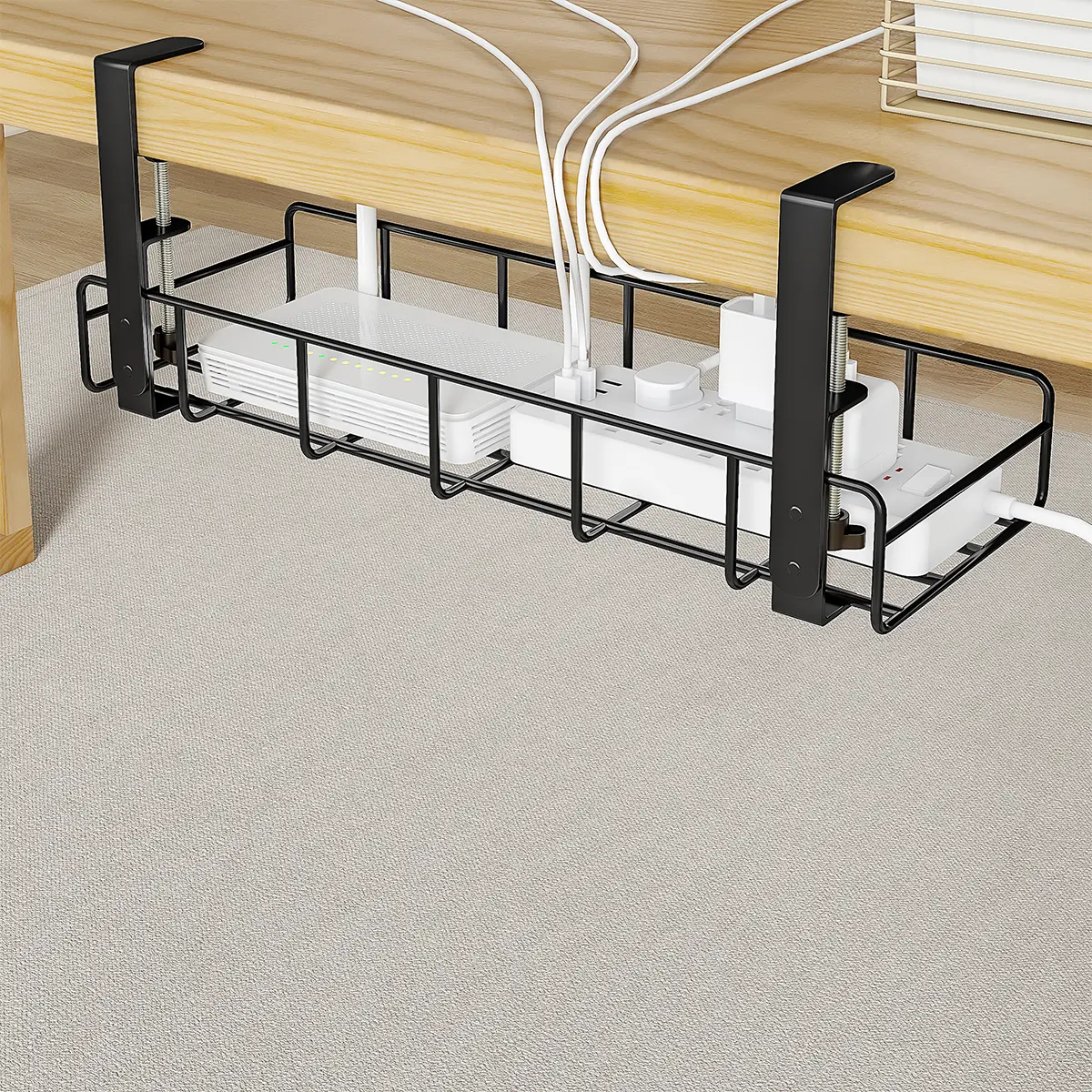 【Back to School】Cable Management Cable Management Under Desk No Drill, Metal Cord Organizer with Clamp for Standing Desk, Cable Organizer for Home Office