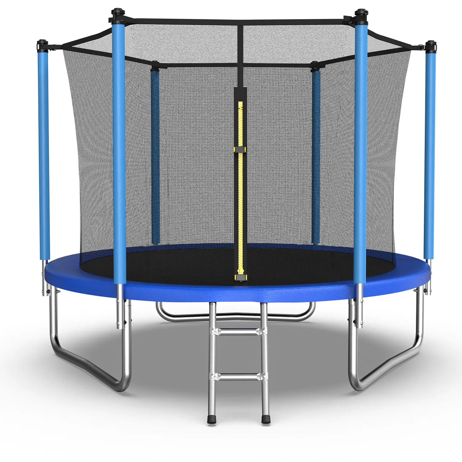 Mersco 8ft Trampoline for Kids and Adults,Outdoor Trampoline with Enclosure,Basketball Hoop and Ladder,Upright-Poled Backyard Trampoline with Total Loading 960Lbs Enclosure Net,Quick Connect Frame,Birthday Gifts,Blue, Heavy Duty Trampoline #Summervibes, S