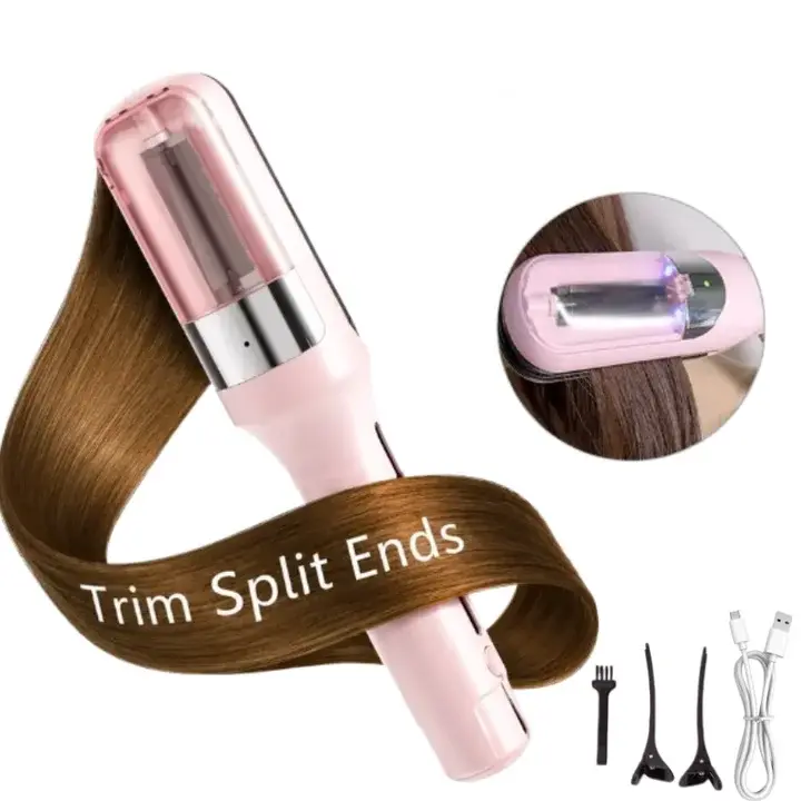 Portable Cordless Split End Trimmer, 2-in-1 Split End Remover & Hair Tip Refiner, USB Rechargeable Hair Styling Tool for Dry, Damaged, Frizzy, Curly & Straight Hair, Home & Travel Use