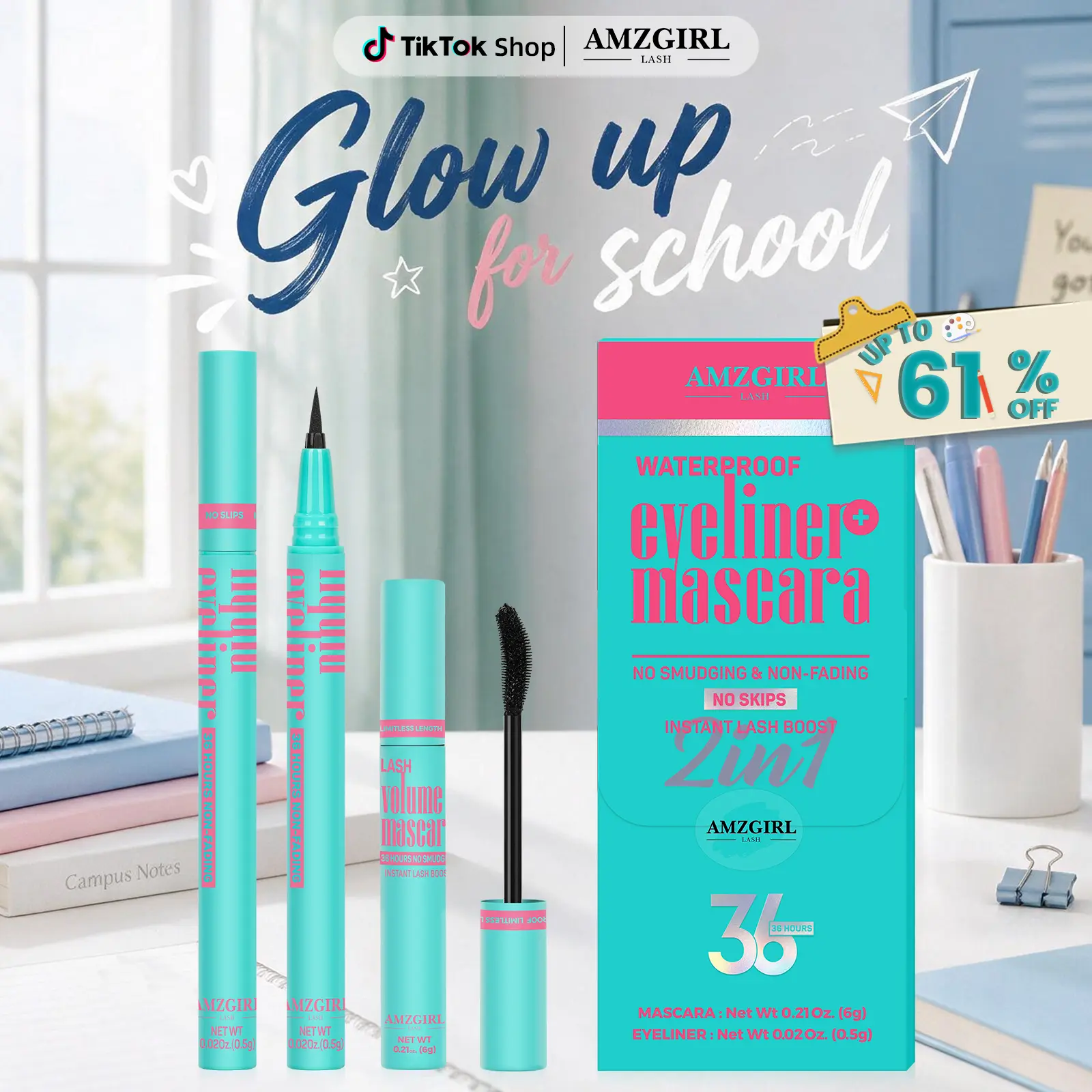 Amzgirl Makeup Fanning Voluming Mascara Waterproof 36Hours No Smudging (6g)+Eyeliner Long Lasting Waterproof Eye Makeup Cosmetic Eyebrow Pencils mascara volume and length mascara mascaras