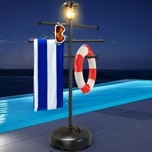 YACONA Solar Light Pool Towel Rack with Wheels – 63" Height Adjustable Outdoor Towel Storage Rack for Patio, Bathroom, Hot Tub & Swimming Pool