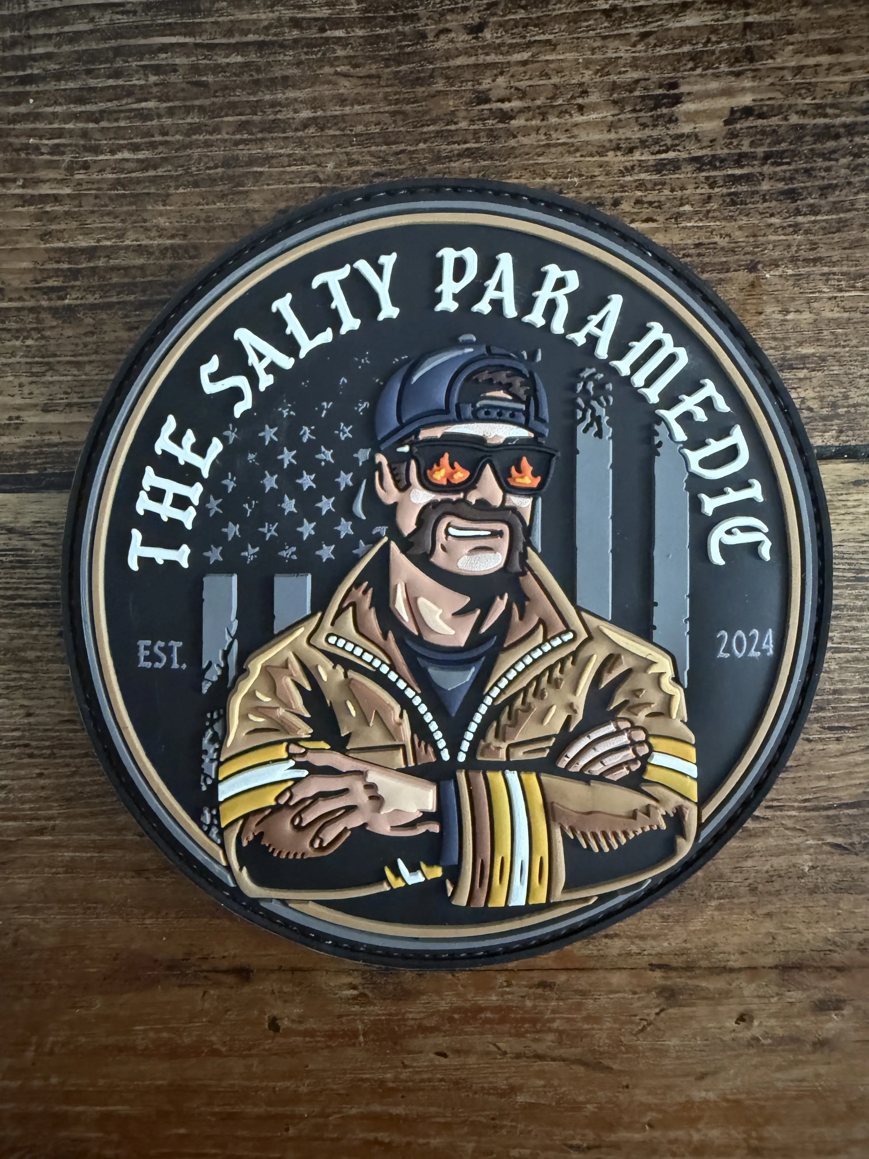 Custom 4-In PVC Salty Paramedic Velcro Patch - Aftermarket Patches, Salty Badge Flair, Car Interior Decoration Accessory for Automotive & Motorcycle Use