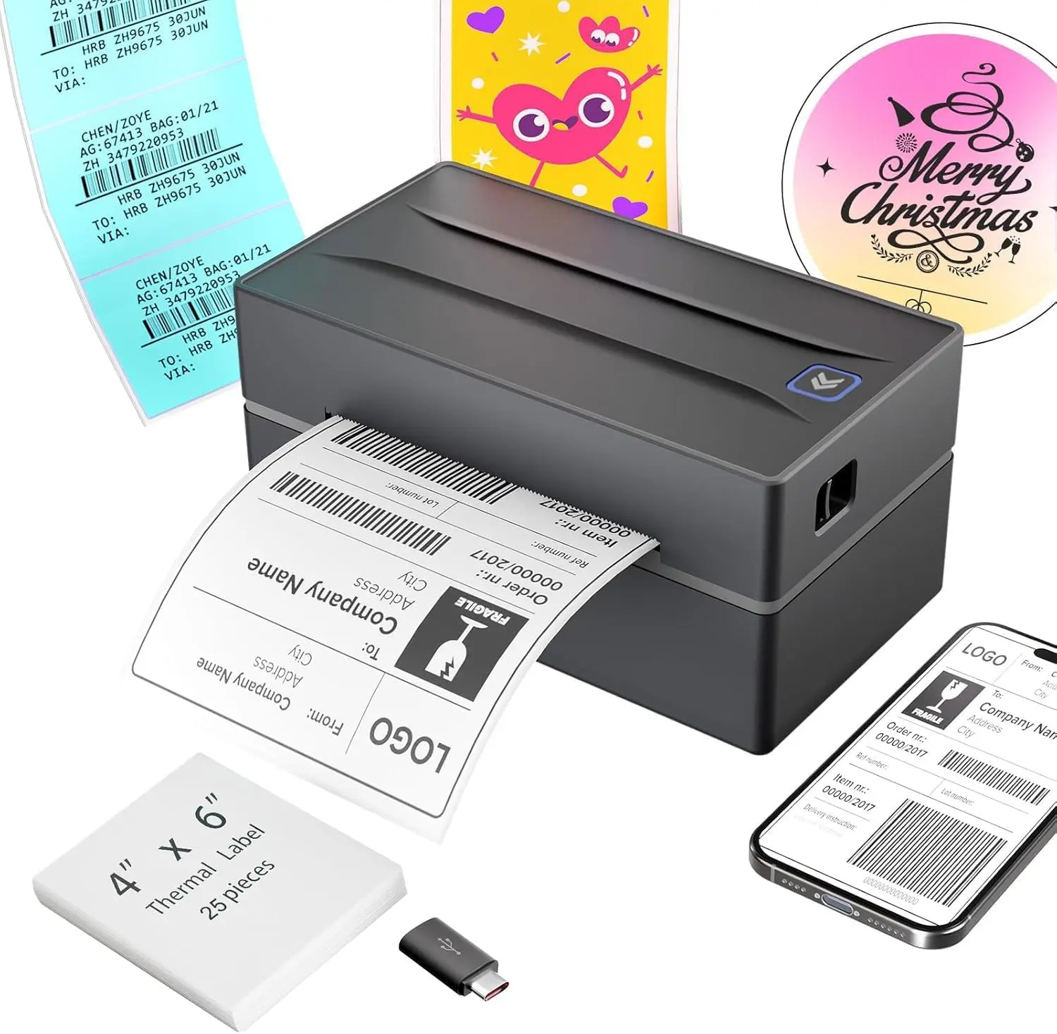 Thermal Shipping Label Printer 4x6 Bluetooth Label Maker for Small Business | Wireless Mailing Shipping Printer for USPS UPS Amazon Shopify Etsy - Compatible with iPhone Android Windows & Mac (Black)