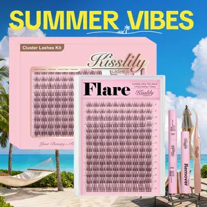 Flare| Kisslily Lashes With Invisible Band Diy Natural Eyelash Extension Kit Bond And Seal Eyelash Glue and Lash Remover Beginner Friendly Individual Lashes Waterproof and Long lasting Makeup For Girl Cosmetic #Summervibes summerwins