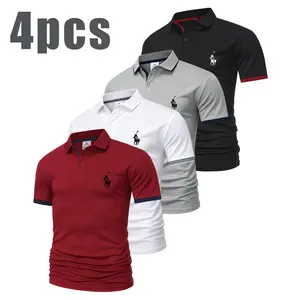 Men’s casual polo shirt, breathable short sleeves, logo print, slim fit, suitable for everyday and business wear.