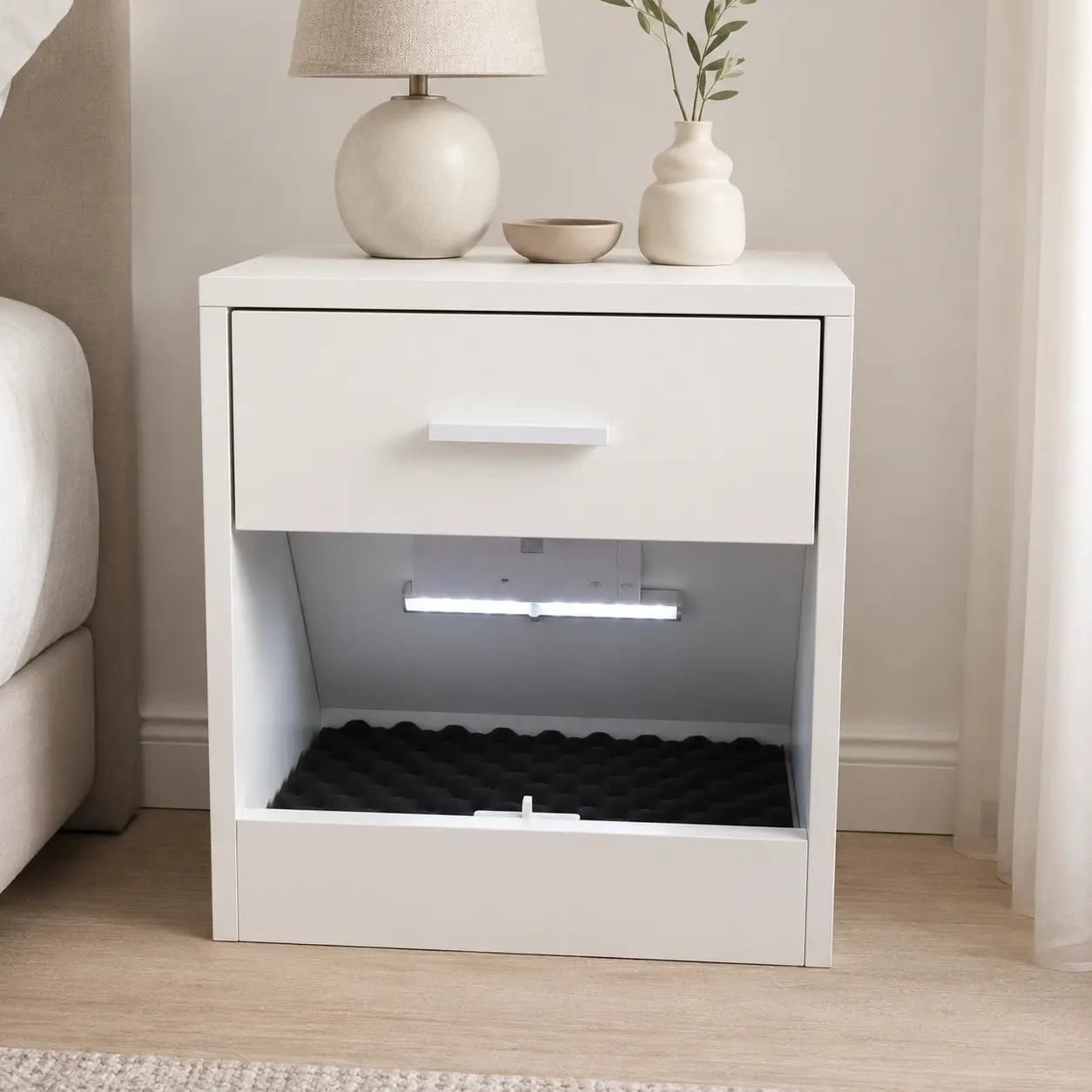 Modern Nightstand with Hidden Lockable Compartment – Secret Storage Bedside Table with Concealed Drawer, Wooden End Table for Bedroom, Hidden Safe Furniture for Valuables, Passport, Cash & Jewelry, Modern Black Nightstand Home Security Furniture