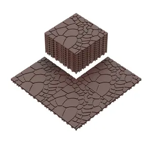 12-Inch Brown Stone Texture Interlocking Patio Deck Tiles, 44PCS Stone Paver Click-Parquet, DIY Quick-Install Modular Waterproof Outdoor Flooring for Porch, Backyard