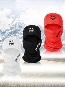 Letter & Smiley Print Ski Mask, Unisex Woven Fabric Balaclava for All Seasons, Sporty Loose-Fit Design, Ideal for Outdoor Activities, Halloween, Full Face