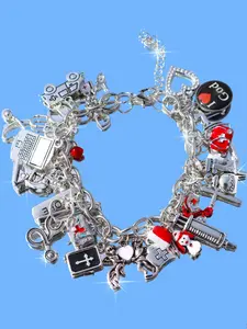 Doctor Nurse Cosplay Hand Chain Bracelet, Vintage Heart Cross Angel Charm Bracelet, Medical Theme DIY Bracelet, Perfect for Costume Parties