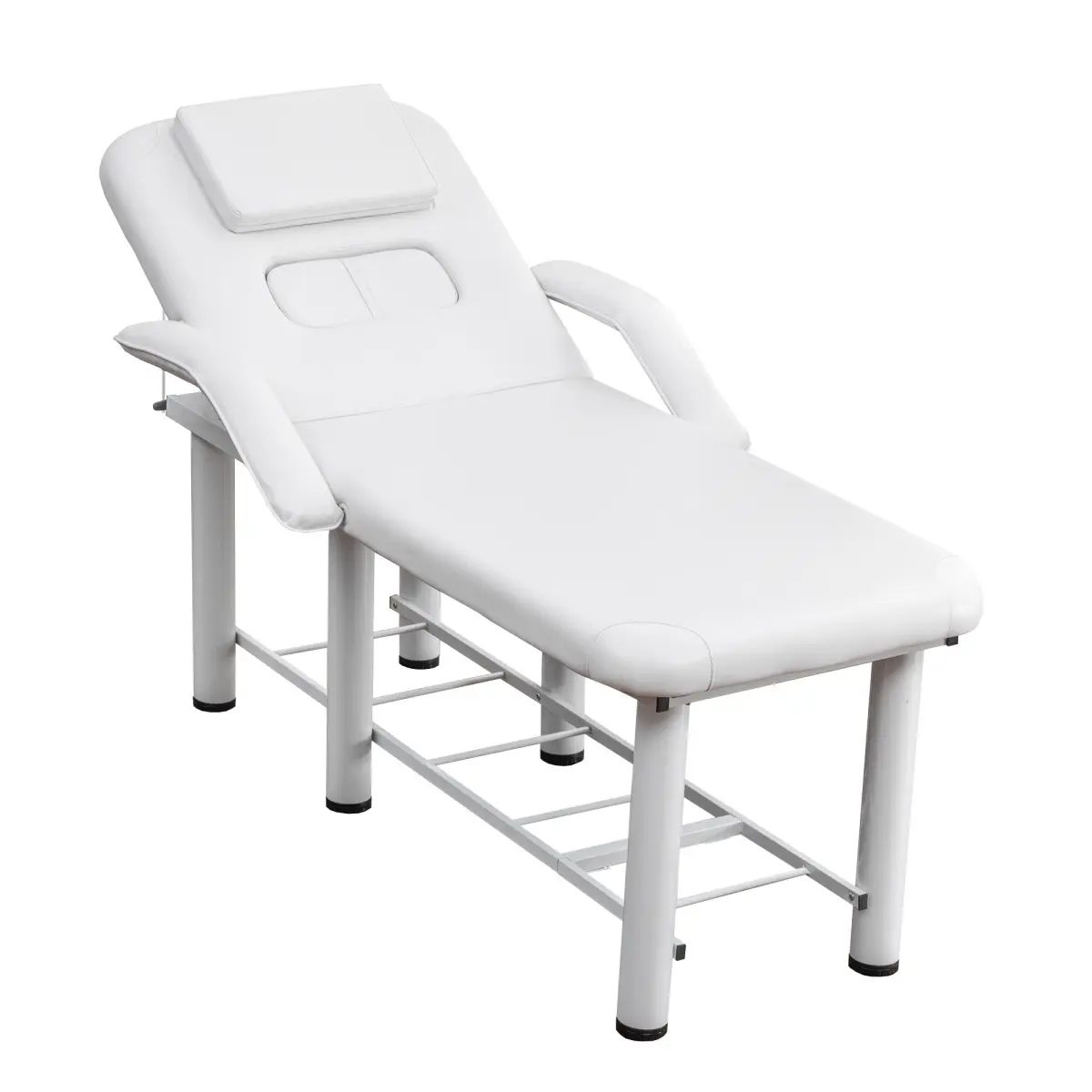 Professional PU Leather Adjustable Salon Massage Bed - 73.6x26.8", 600lb Capacity, 83.12lbs, Sponge-Padded, Easy-Clean, Removable Headrest, Breast Cushions, Armrests, Storage Shelf, Single-User, for Beauty Businesses, Tattoo Parlors (White)