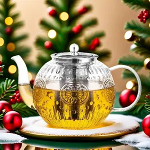 Vintage Glass Teapot with Removable Infuser 50OZ/1500ml Stovetop Safe Borosilicate Glass Tea Kettle for Blooming Loose Leaf Tea Sunflower Design Classic Stylish Serving