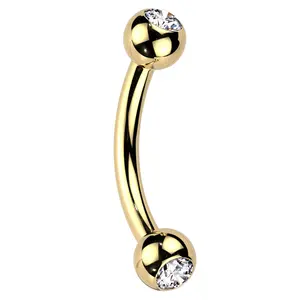 Gold PVD Internally Threaded Titanium Double CZ Curved Barbell