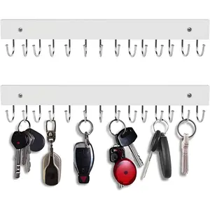 2Pack Key Holder Wall Mount with 28 Rotating 180° Key Hooks, 14.6" Rustproof Organizer Hanger for Apartment Decor, Wall Storage Rack for Entryway, Living Room, Hallway, Bathroom, Kitchen(White)