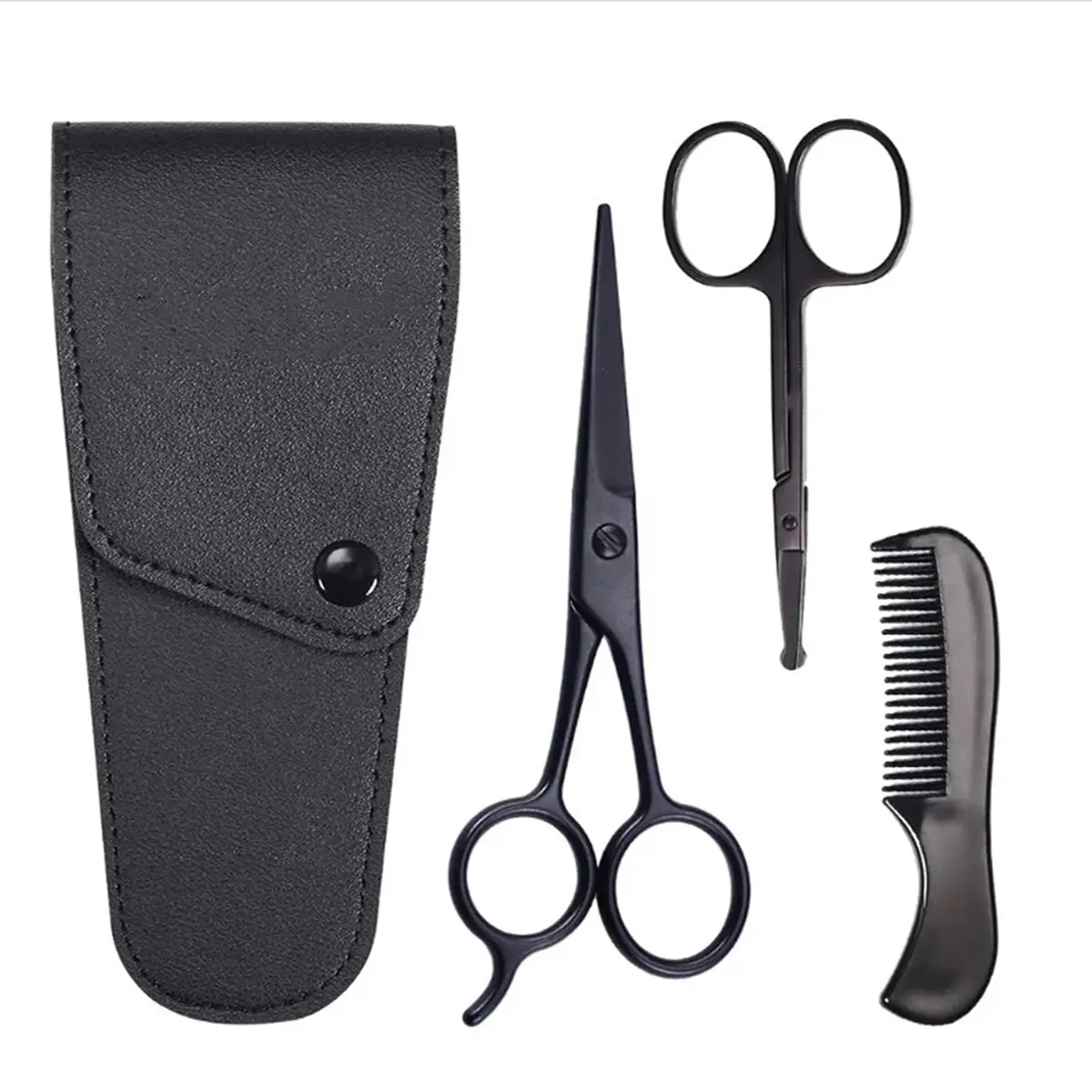 4PCS/set Beard Comb Nose Hair Scissors Mens Beard Mustache Nose Ear Scissors Comb Trimming Kit Facial Hair Trimmer Men's Beard and Beard Scissors Care Set Black Series Beard Grooming Kit for Men Care