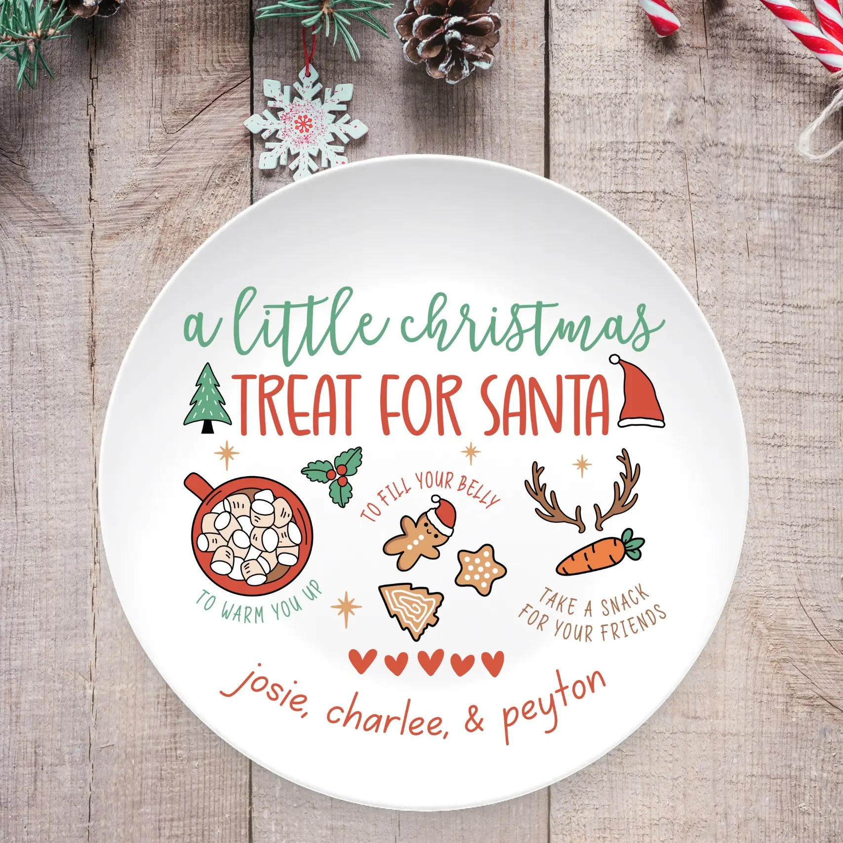 Personalized Christmas Plate 10 Inch Diameter BPA Free Microwave Dishwasher & Oven Safe Custom Holiday Decor with Kids Names Santa Cookie Platter CPSC Certified Unbreakable Made in the U.S.A.