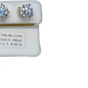 Solid sterling silver 9 mm moissanite screwback earrings in rose gold