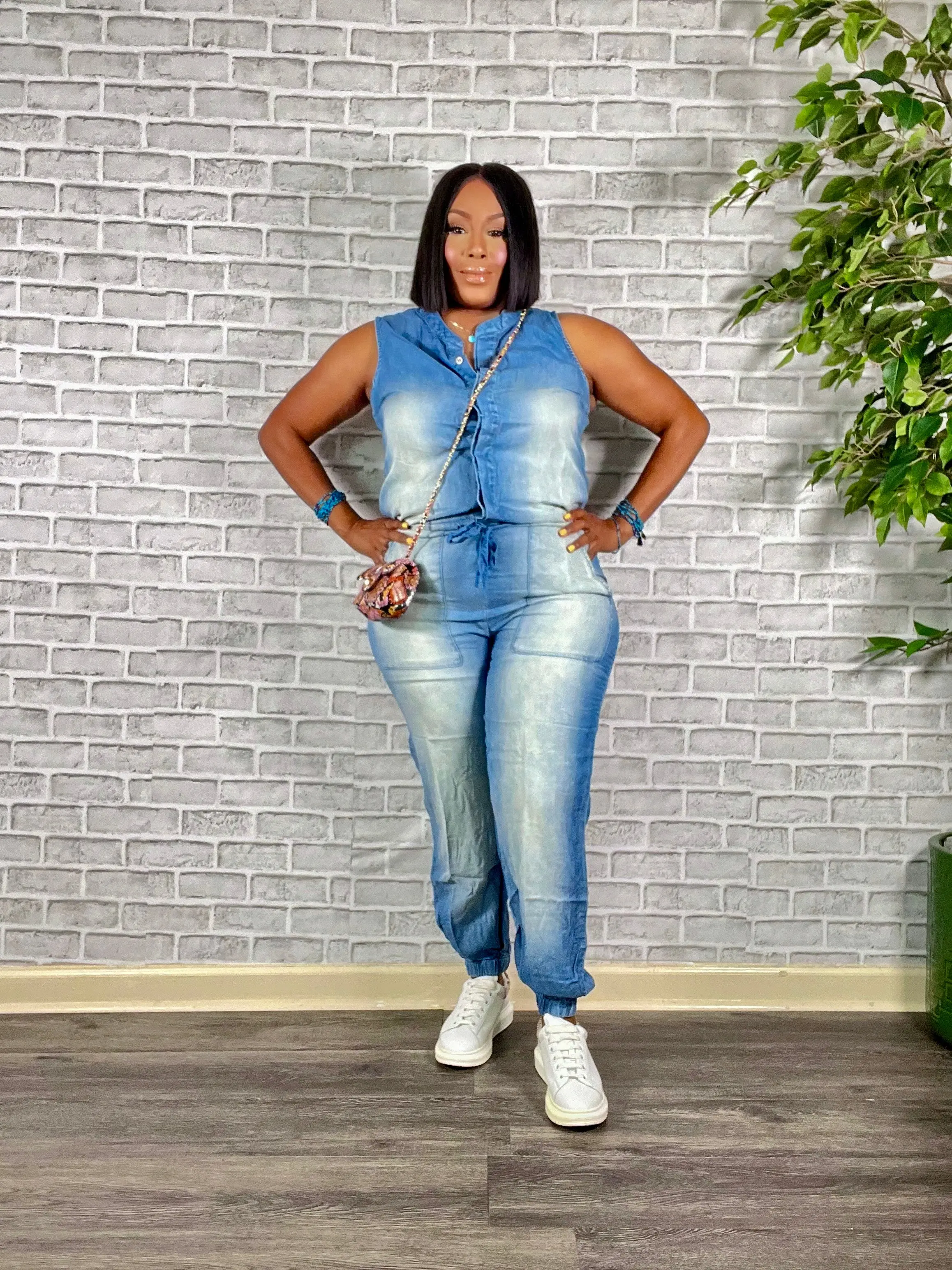 andmary ♡ Nicola ribbon denim allinone all in one denim jumpsuit - TikTok Shop