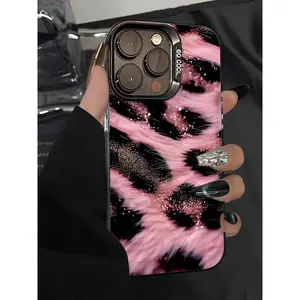 Black&Pink style Pink-Haired Flu Leopard Print Phone Case Suitable For Compatible With Iphone17 16 15 14 13 12 11and all Series Suitable for Gifting to Family and Friends, Anti-dirt and Anti-drop High-quality Exquisite Phone Case