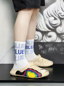 Unisex Playful Rainbow Slides: Rainbow Wave, Convertible Design, Non-Slip Platform. For Bold Outfits/Energetic Looks